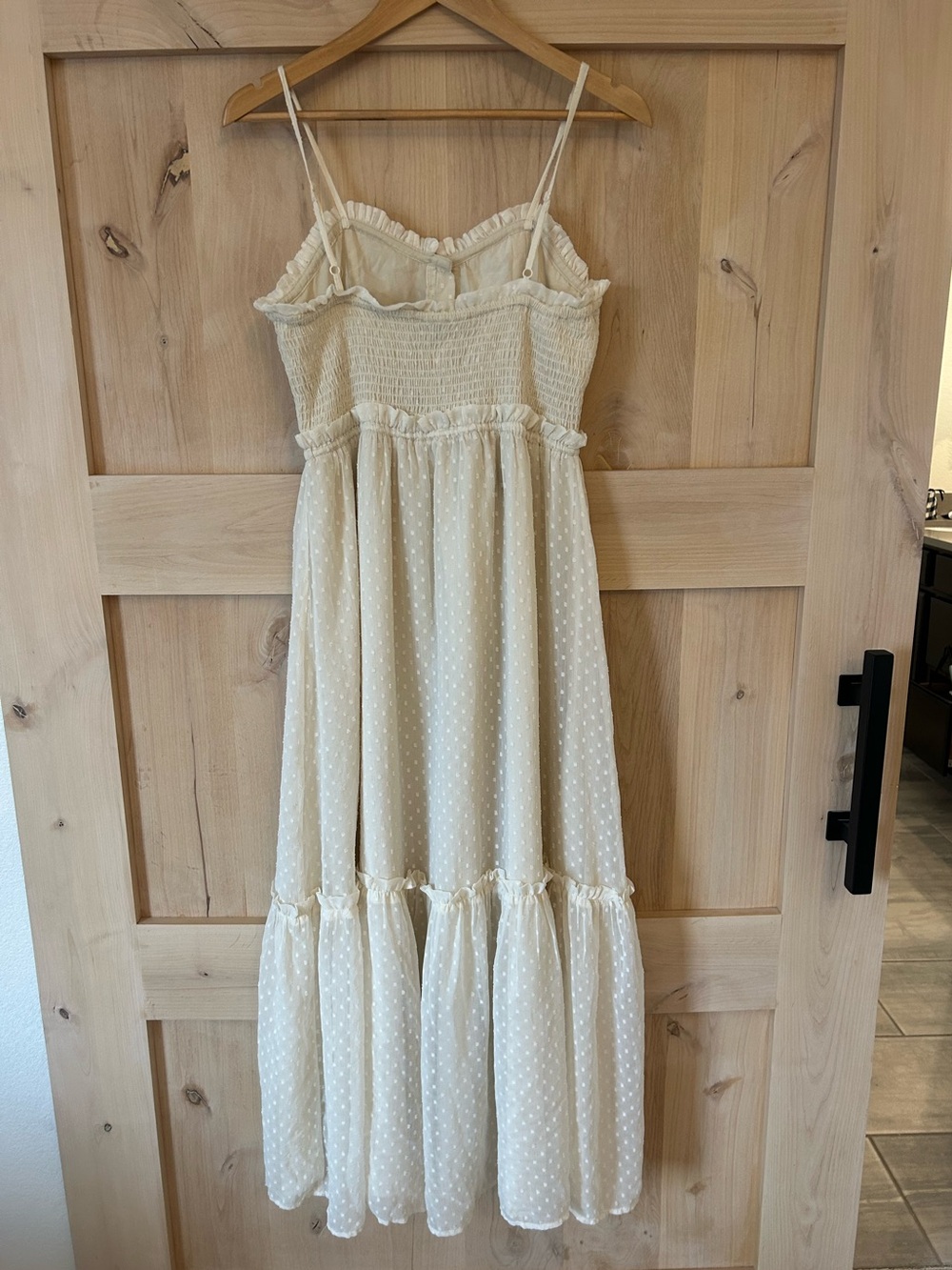 Patrons of Peace Cream boho Swiss Dot corset style Spaghetti-Strap Maxi Dress L - Picture 2 of 8
